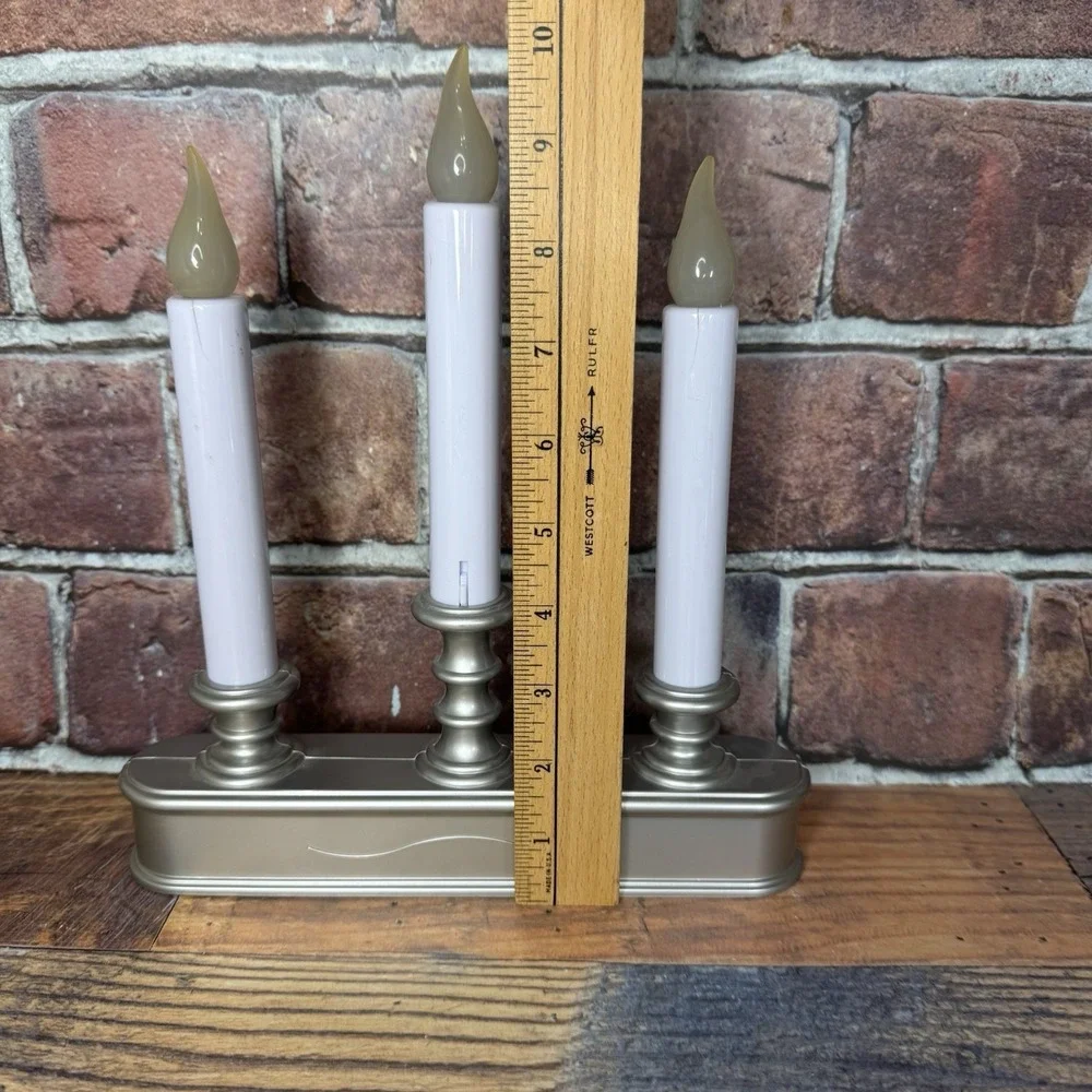 Carlon 3 Light Candle Silver Window Battery Flicker Triple Candelabra- READ